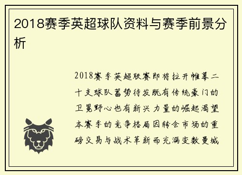 2018赛季英超球队资料与赛季前景分析