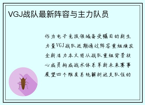 VGJ战队最新阵容与主力队员