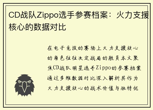 CD战队Zippo选手参赛档案：火力支援核心的数据对比